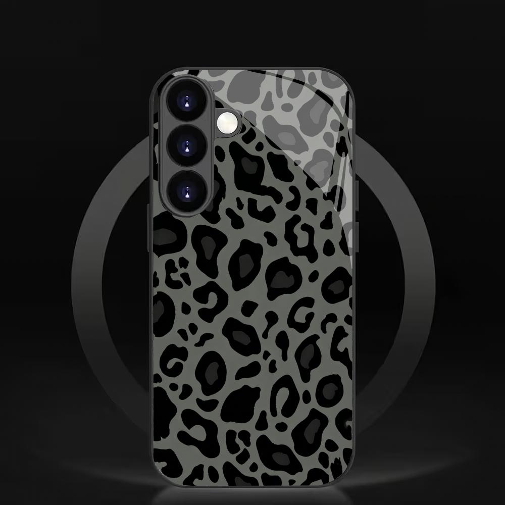 Leopard Black Tempered Glass Phone Case Suitable for Samsung GalaxyS26 S25 S24 S23 S22 S21 S20FE/Ultra/Plus Anti Drop Back Cover