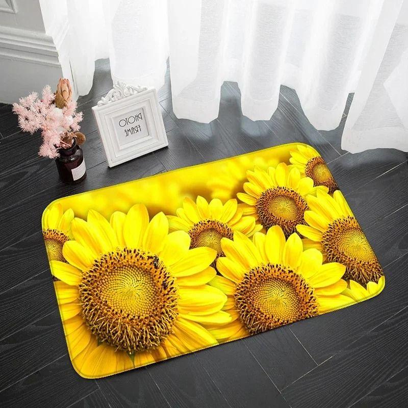 Sunflower Series Door Mat Non Slip Bathroom Kitchen Rugs for Home Living Room Decoration Flower Printed Washable Entrance Carpet