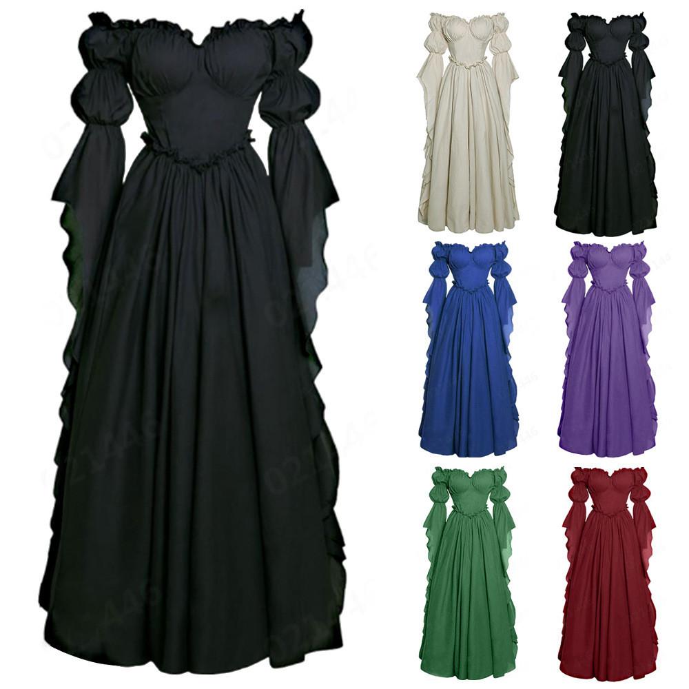 Medieval Palace Vintage Dress For Women With Spliced Design And Ruffled Sleeves For Stage Performance