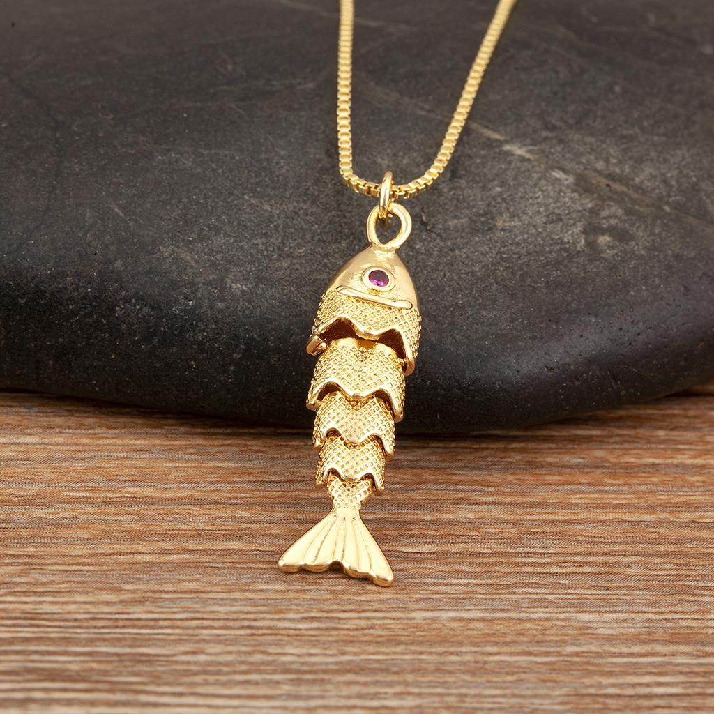 AIBEF S/M/L 3 Design Exquisite Lifelike Goldfish Necklace  Red Zircon Copper Jewelry Party For Women Men Accessories Gift