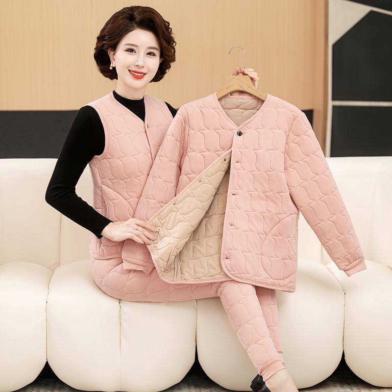 Women's Winter 3-Piece Set: Silk Cotton Coat & Outerwear for Middle-Aged