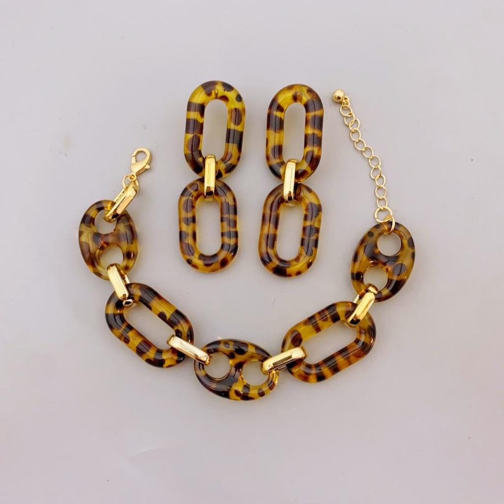 Fashionable Leopard Print Acrylic Amber Colored Necklace Bracelet Earring Set for Women's Daily Wear Jewelry Sets