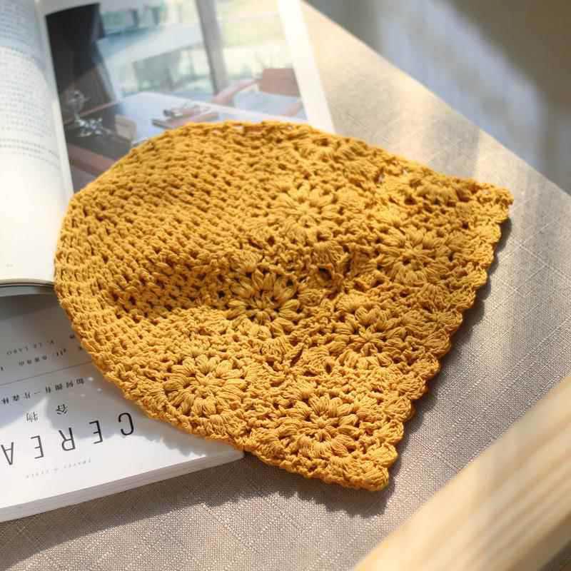 Atmungsaktive Ausgehöhlte Strickmütze Blumen Lässige Baskenmütze Sommer Blumen Atmungsaktive Baumwolle Skullies Sonnenschirm Frauen