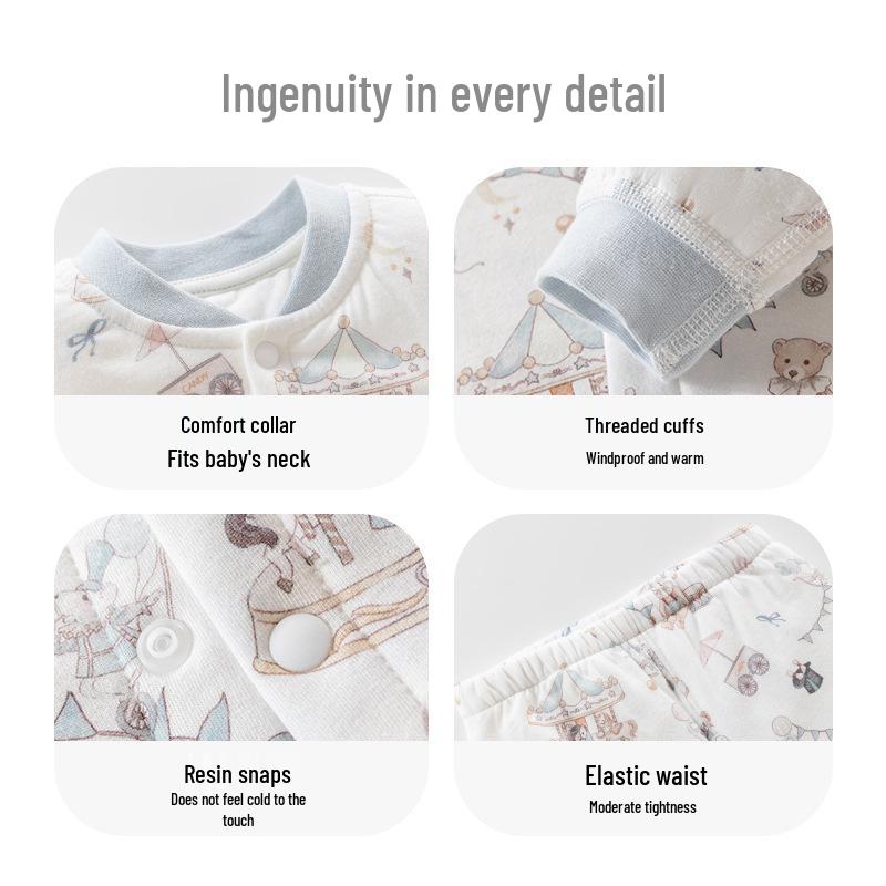 Quilted Baby Two-Piece Homewear Set - Front-Opening Thin Cotton for Autumn/Winter