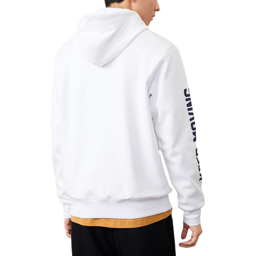 Anta Lifestyle Series Logo Print Hooded Pullover Fleece Long Sleeve Sweatshirt Men sweatshirt Snow-White 152248701-1