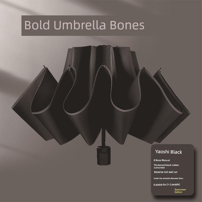 12-Rib Black Rubber Fully Automatic Folding Umbrella for Sun and Rain, Bulk Quantity, 70% off Sunshade Umbrellas with Logo Printing, Gift and