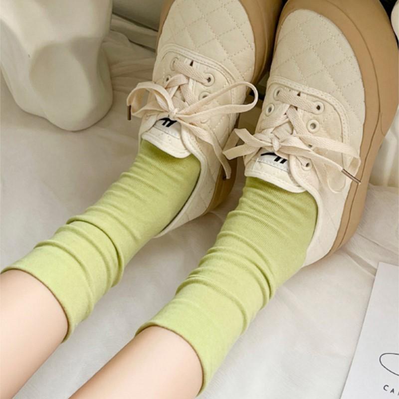 Johnature Random 5 Colors Women Four Seasons Solid Color Versatile Breathable Comfortable Pure Cotton Summer Stacking Socks