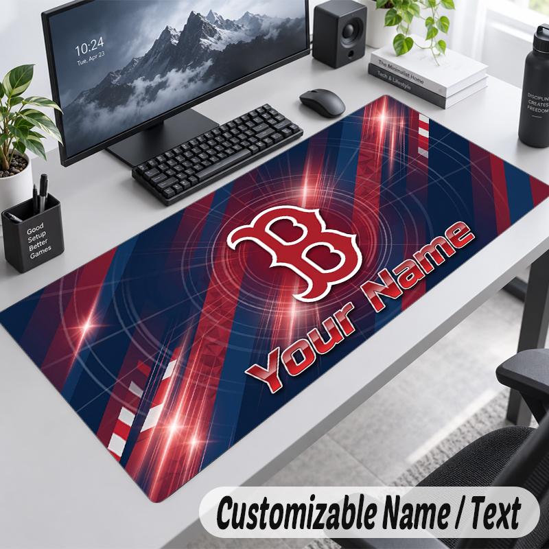 Custom Name Text Mouse Pad Boston Red Sox Personalized Desk Pad For Work And Gaming