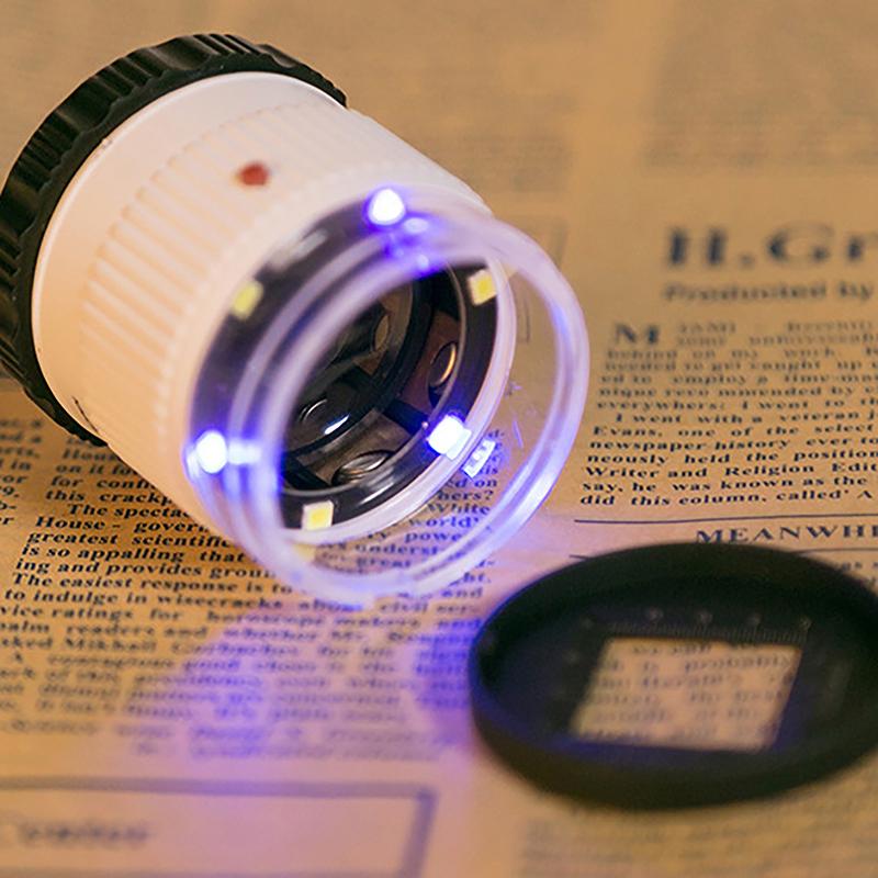 30X Pocket Magnifier with LED & UV Light, Illuminated Magnifying Glasses Adjustable Focal HD Loupe for Jewelry, Reading, Scale Tool