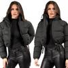 Women's Cotton-Padded Coat Lightweight Solid Color Warm Jacket with Drawstring Hem Stand Collar Zipper Short Padded