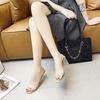 Women's Chunky Heel Summer Slippers: Transparent One-Strap, Crystal High Heel, Half-Slippers for Outdoor Wear