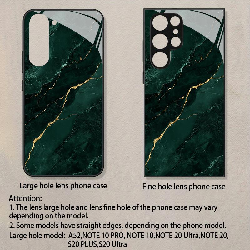 Dunkelgrüne Glas-Handyhülle mit Goldmuster für Samsung Galaxy S26 S25 S24 S23 S22 S20 fe/plus/ultra Fingerabdruckschutz