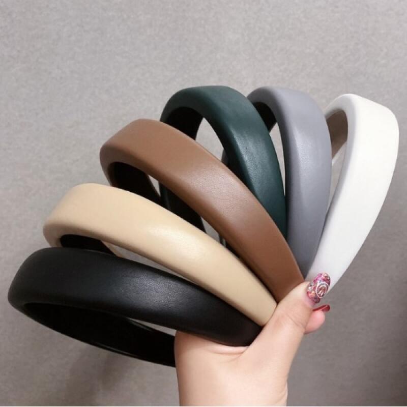 Leather thick plain solid color hairband headband brown