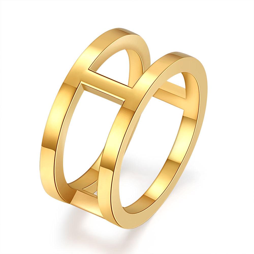 Simple double hollow stainless steel ring I-ring Gold women's fashion all-match ring jewelry gift for couples