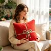 Christmas Throw Pillow Covers Cover, Bow Knot Pattern Cushion 18x18 Inch Theme Soft Plush Case for Sofa Couch Holiday Home Decor Luxury Shells