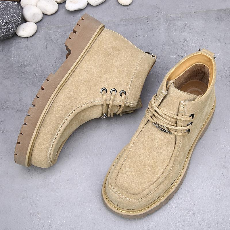 Trendy brand retro Martin boots men's leather knight boots desert Mickey big head locomotive boots thick sole heightening tooling short boots