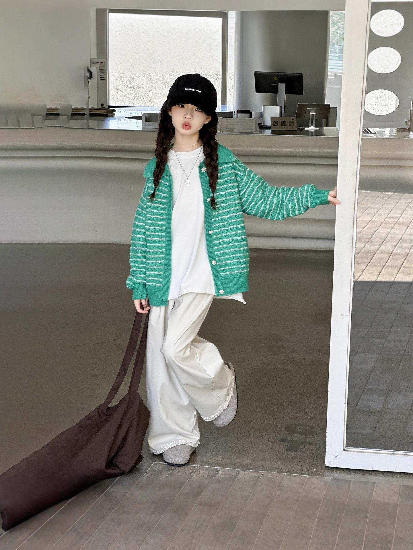 

2025 Girls Striped Knit Cardigan & Sweater Set - Autumn/Winter Korean Style 120 cm