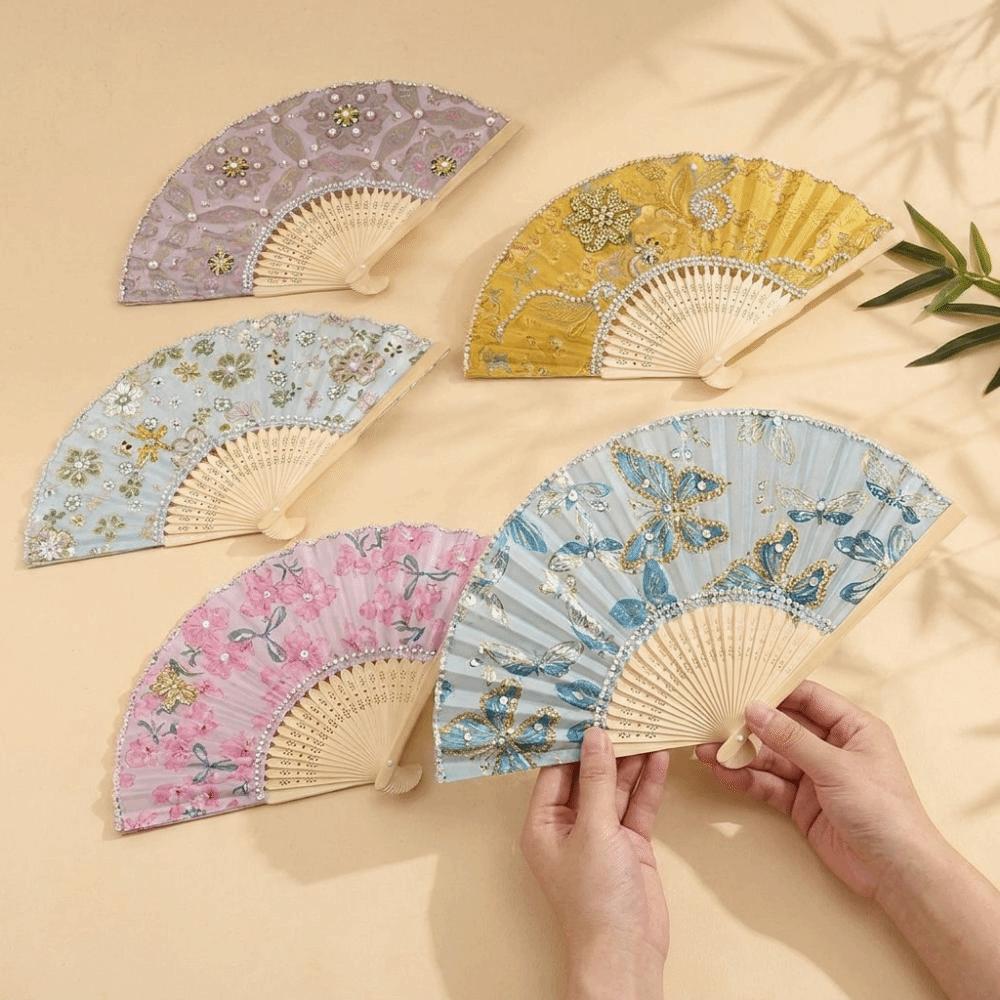Butterfly Floral Print Hand Fan Portable Chinese Style Fan Elegant Handmade Fan Art Craft Project