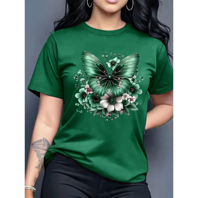 

Женский повседневный весенне-летний белый топ с коротким рукавом и принтом 3D-бабочки M