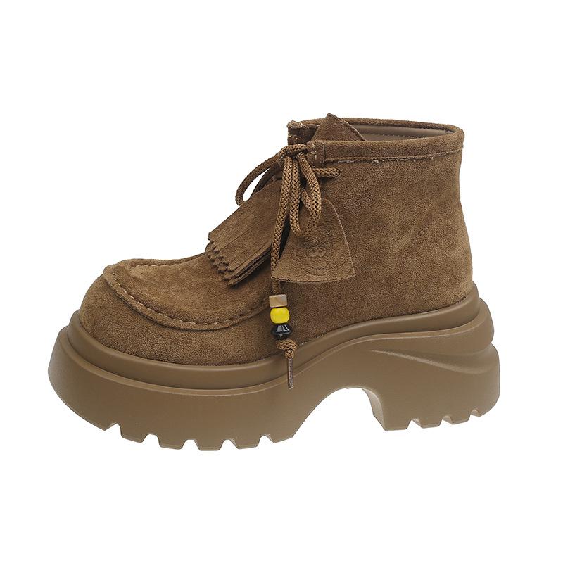 

Женские ботинки Мартина из матовой кожи, с большой головой, на шнуровке, на толстой подошве-маффин, рабочие ботинки цвета ревеня, ботинки-локомотивы, увеличивающие рост, женская обувь 40 хаки