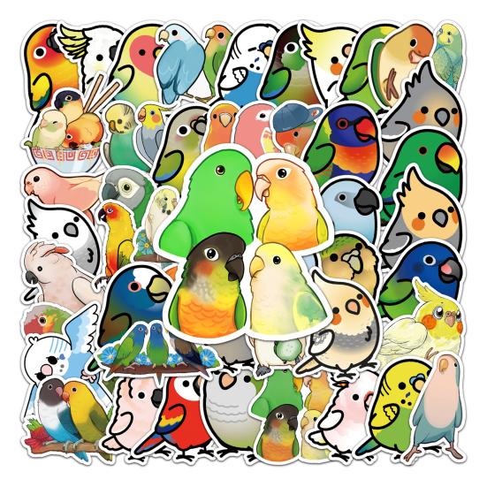 50Pcs Cartoon Parrot Stickers Various Styles Waterproof PVC Adhesive Colorful Cute Decals Vinyl Art DIY Scrapbook Skateboard Laptop Water Bottle