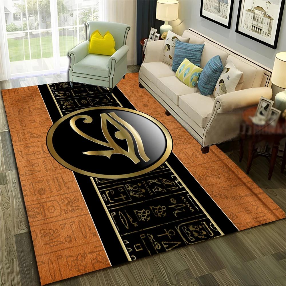 Pharaoh Egyptian Mythology Hieroglyphics Carpet Rug for Home Living Room Bedroom Sofa Doormat Decor,Area Rug Non-slip Floor Mat