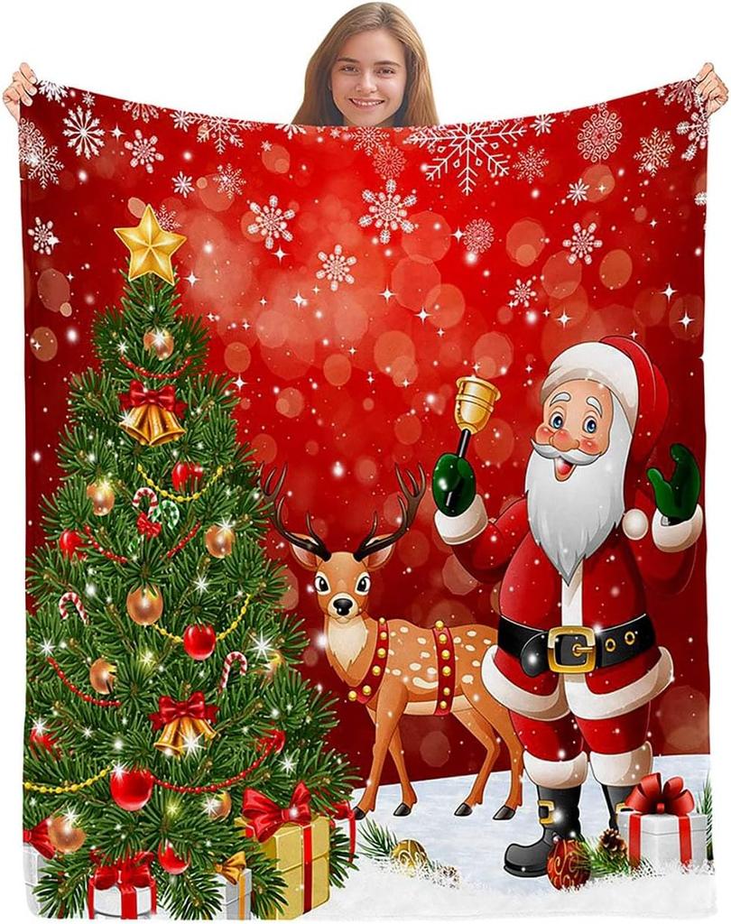 African American Black Santa Claus Throw Blanket, Christmas Snowflake Xmas Gifts Winter Holiday, Soft Plush Flannel Fleece for