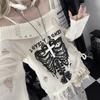 Y2k Harajuku Gothic Gestrickte Pullover Pullover Frauen Japanische Mode Sexy Schädel Weg Von Der Schulter Punk Mädchen Loch Lose Pullover