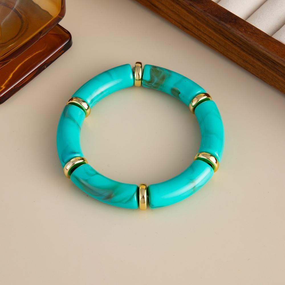 Acrylic Boho Bracelets Splicing Bamboo Geometric Bracelets Fashion Curved Tube Bangle  Girls Style 3