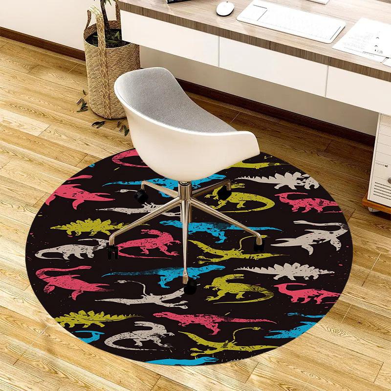 1pc Colorful Dinosaur Silhouettes Pattern Round carpet, Perfect for Decorating Chairs, Living Rooms, Or Bedrooms, for Living Room.102