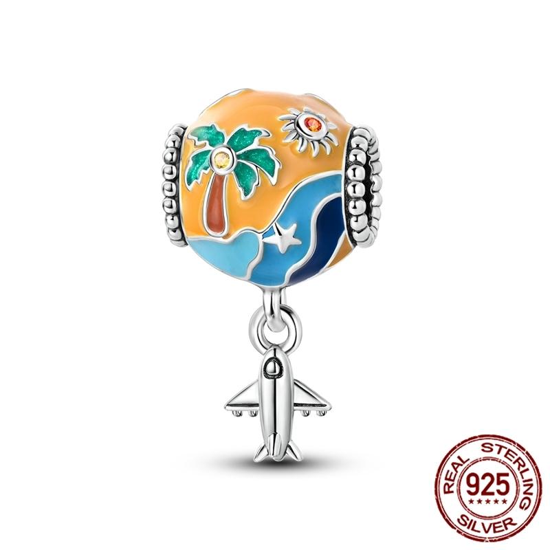 Copper Earth Airplane Globe Travel Dangle Pendants Charms Beautiful Bead Fits Genuine Bracelets Necklaces Jewellery Women
