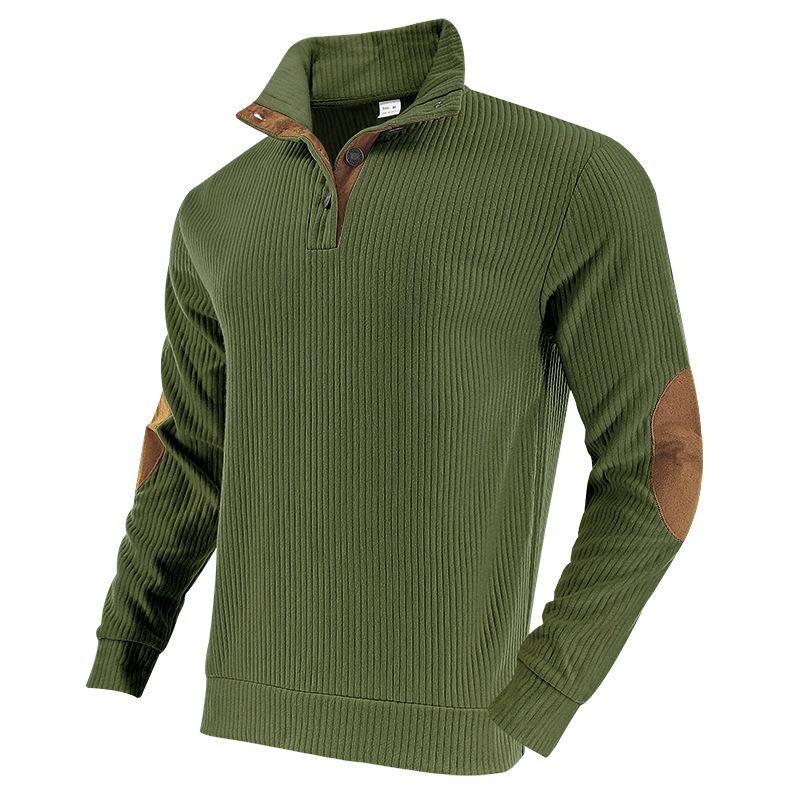 Autumn/Winter Jacquard Ribbed Collar Sports-Inspired Casual Men's Long-Sleeved Stand-Up Collar Sweatshirt