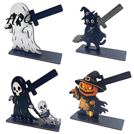 Kitchen Countertop Storage Halloween Wooden Napkin Holder, Ghost Pumpkin Skeleton Cat Bat Tissue Dispenser, Waterproof Skull Ornament Tabletop
