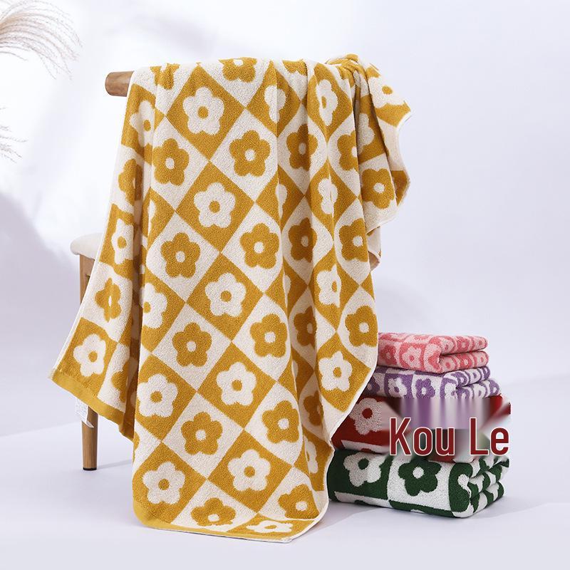 Retro Kariert Floral Bade- & Gesichtstuch-Set - Weich, Saugfähig, Schlichter Stil Paarhandtücher