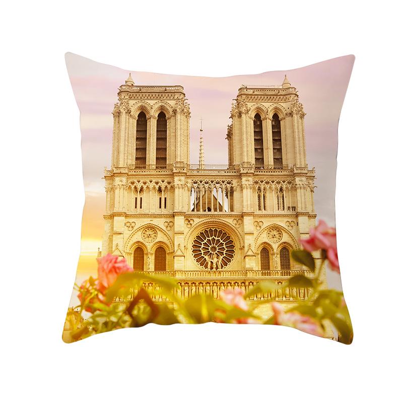 Notre Dame Cathedral French Landscape Pillow Cover European Print Cushion Waist Pillow Cover