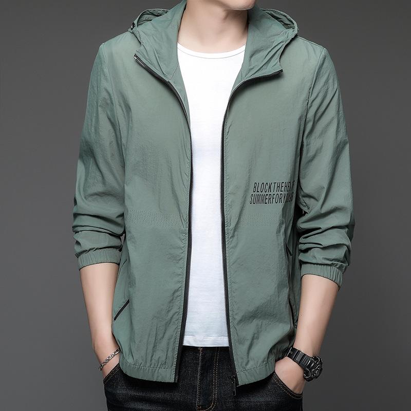 Men's Summer New Style Side Seam Pocket Casual Hooded Fit Zipper Thin Youth Sun Protection Jacket