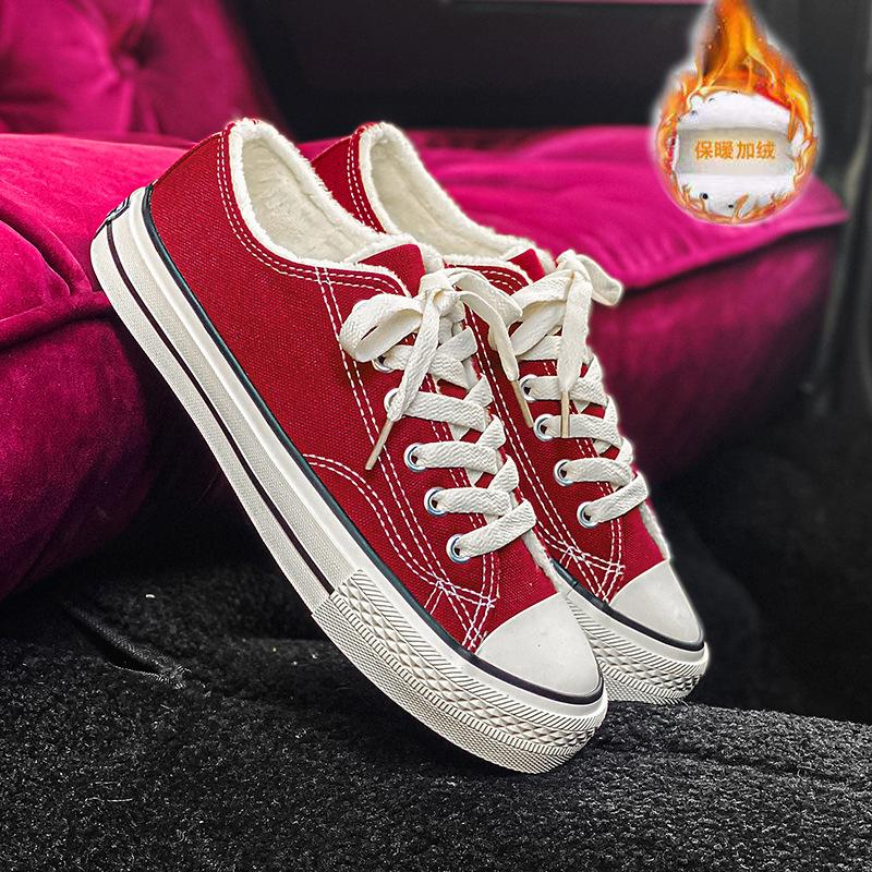 Men's Shoes Velvet Canvas Shoes Men's Autumn and Winter New Versatile Warm Two Cotton Shoes Men's Casual Board Shoes