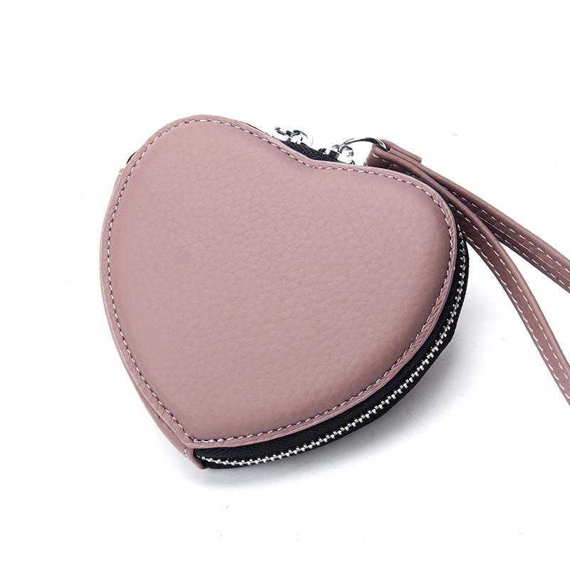 Korean Style Heart-Shaped Cowhide Leather Coin Purse: Cute, Genuine Leather Pouch for Coins, Headphones, Lipstick, and More