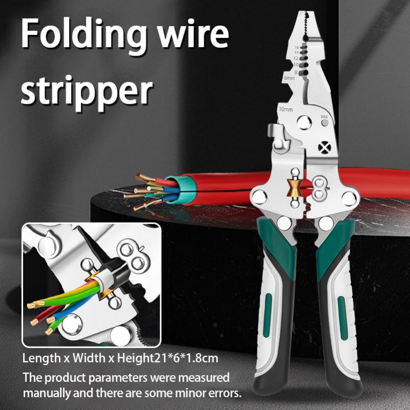 Foldable Wire Stripper, Pulley Design Multi-function Electrician Wire Splitter Wire Winding Pliers Crimping Pliers Hand Tool