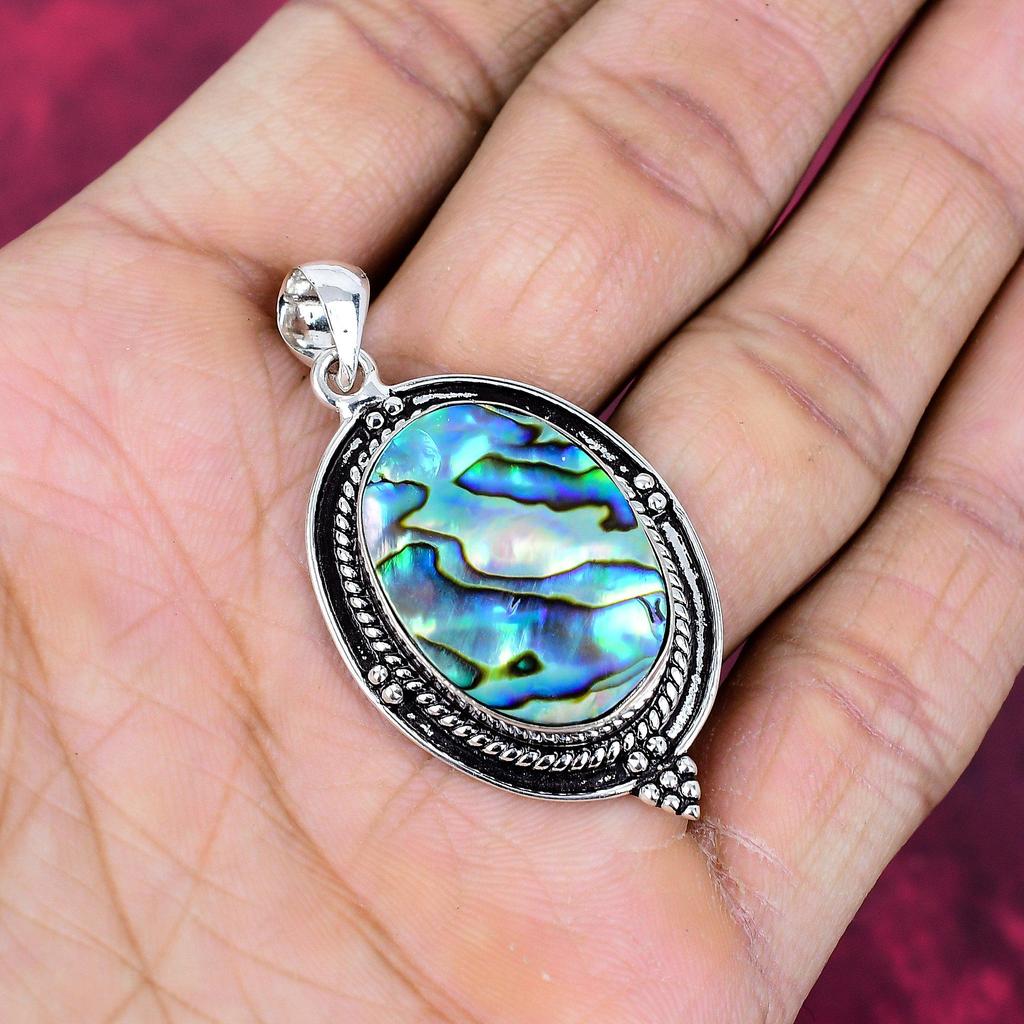 Abalone Shell 925 Solid Sterling Silver Pendant, Handmade Gemstone Pendant Jewelry, Gifts For Wife Brand New Pendant