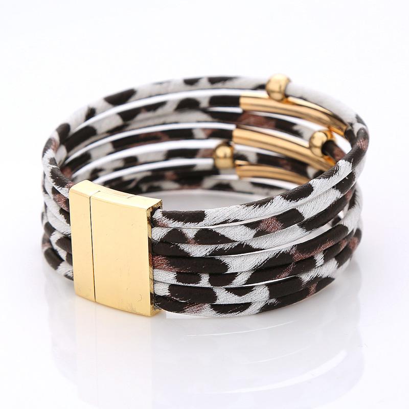 Bracelet for Women  Multi-layer Leopard Pattern Leather Rope Magnetic Clasp Bangles Female Gift CDN