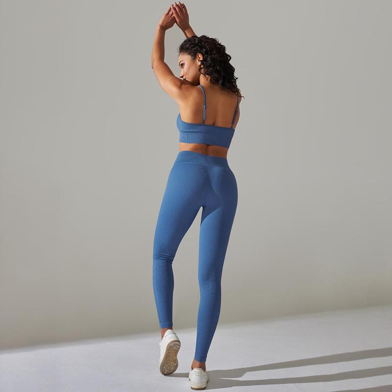 Ribbed Seamless Yoga Set Women Workout Clothes Gym Sportswear High Waist Leggings 2Pcs Sports Suits