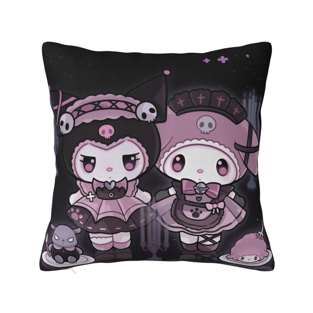 Black Kuromi Bat Skull Cartoon Square Pillow Cases Cushion Covers Funny Zippered Decor Pillowcase for Home 45x45cm