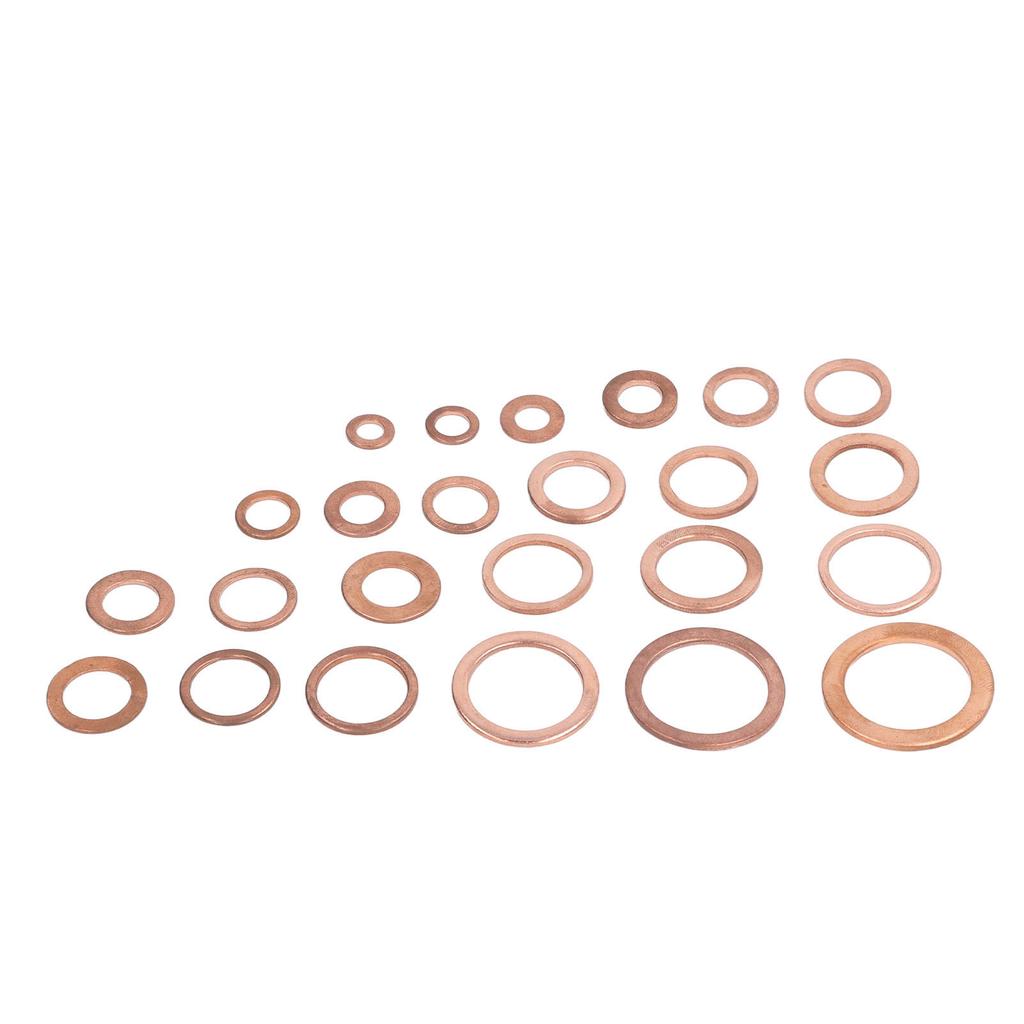 396PCS Round Flat Washer 24 Sizes Red Copper Flat Sealing Washer Set with Plastic Box Tweezers