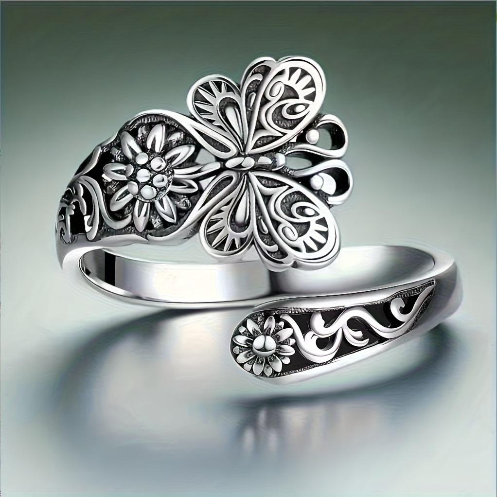 1 Women's Open Ring Vintage Fashion Butterfly Floral Thumb Ring Bohemian Adjustable Open Ring Multifunctional Free-Style Ring Women's Gift Suitable