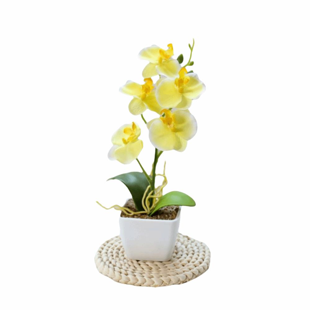 White Flower Pot Artificial Orchid Bonsai Multi-Bloom Plastic Fake Flower  Home Decor