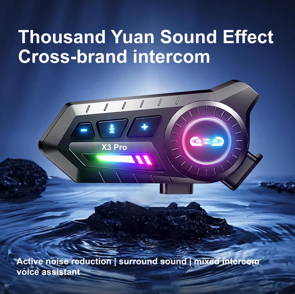 1/2 Stück Bluetooth 6.0 Motorradhelm Intercom X3 Pro Kabelloses Headset Interphone Intercomunicador Moto Wasserdichtes Kopfhörer