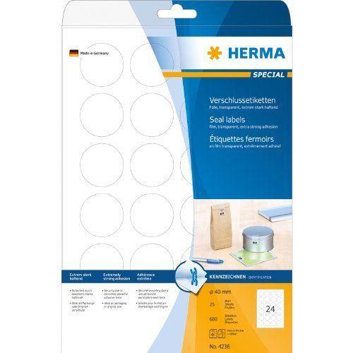 Étiquettes de fermeture - HERMA - SuperPrint - Diamètre 40 mm - Rond - Transparent