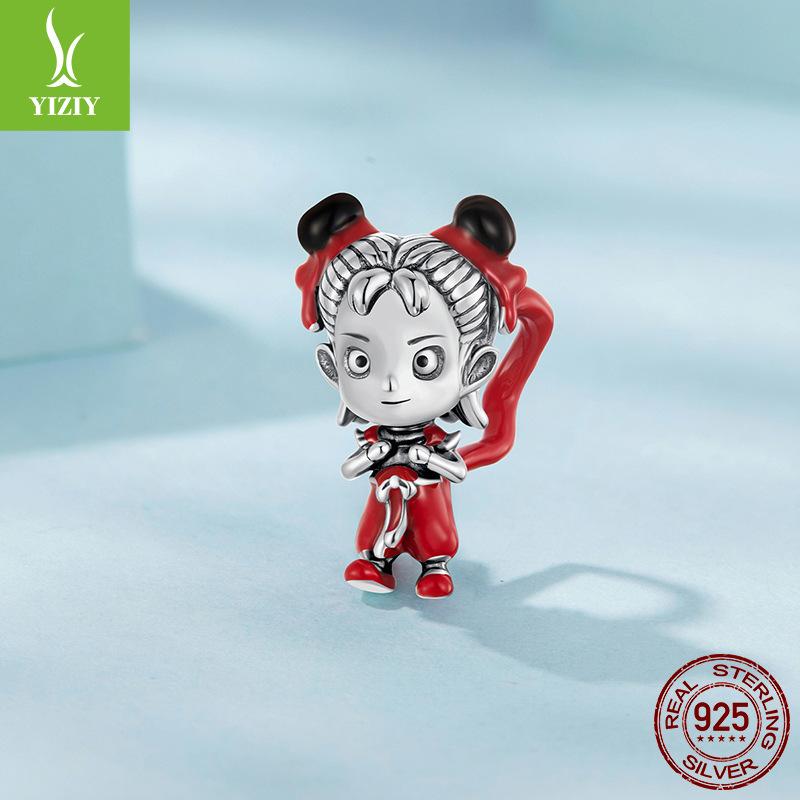 Anime Little Nezha Diy Beading Accessories Childlike Cute S925 Sterling Silver Bracelet Beads Beading