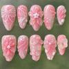 24PCS/SET 3D Red French Nail Stickers Party Wear Nails Removable Nail Art False Nails Bow Nail Art